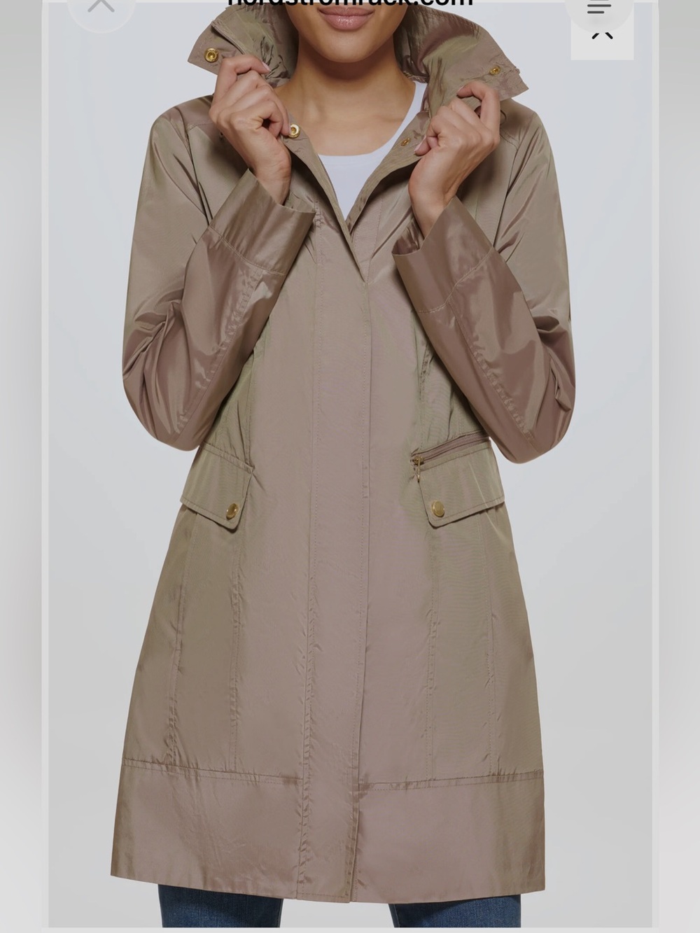 Cole Haan 90s Minimalist Champagne Hooded Utility Raincoat | Quiet Luxury Trench